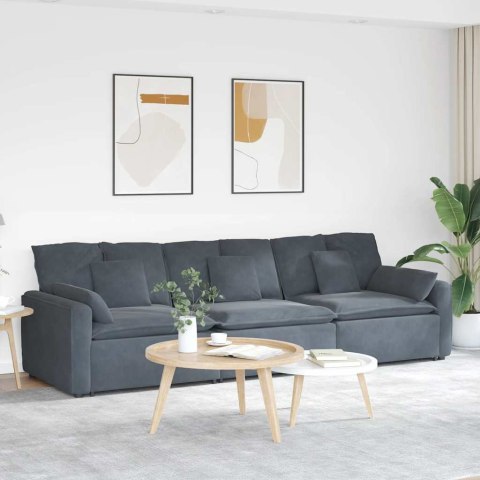 MODUŁOWA SOFA Z AKSAMITNYM SIEDZISKIEM KOMFORT I STYL CIEMNOSZARA