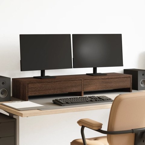 PODSTAWKA POD MONITOR Z SZUFLADAMI PODWÓJNA BRĄZOWY DĄB 100X27X15CM