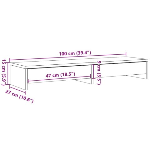 PODSTAWKA POD MONITOR Z SZUFLADAMI PODWÓJNA BRĄZOWY DĄB 100X27X15CM