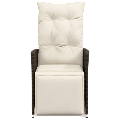 ROZKŁADANY FOTEL OGRODOWY Z PODUSZKAMI BRĄZOWY POLIRATTAN