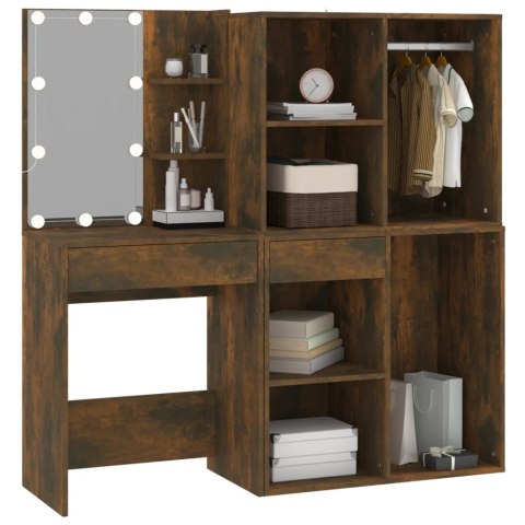 TOALETKA Z OŚWIETLENIEM LED I SZAFKAMI PRZYDYMIONY DĄB