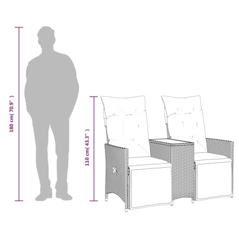 ROZKŁADANA SOFA OGRODOWA DLA 2 OS. ZE STOLIKIEM CZARNA