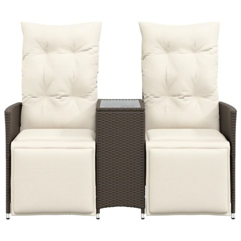 ROZKŁADANA SOFA OGRODOWA ZE STOLIKIEM 2-OS. BRĄZ RATTAN PE