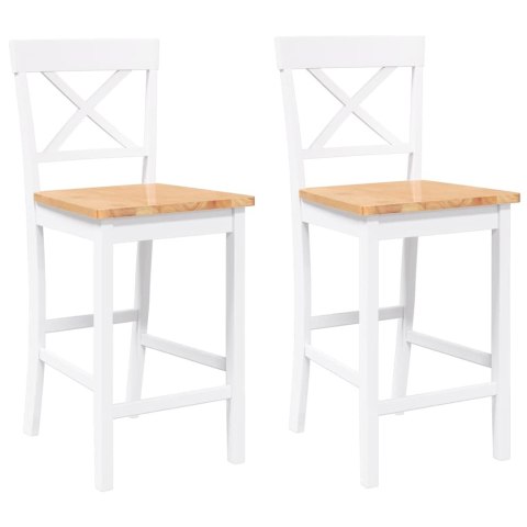 HOKERY BAROWE 2 SZT. BIAŁE NATURALNE DREWNO KAUCZUKOWE