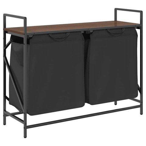 KOSZ NA PRANIE 2 PRZEGRODY Z PÓŁKĄ BRĄZOWY DĄB