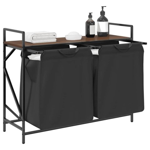 KOSZ NA PRANIE 2 PRZEGRODY Z PÓŁKĄ BRĄZOWY DĄB