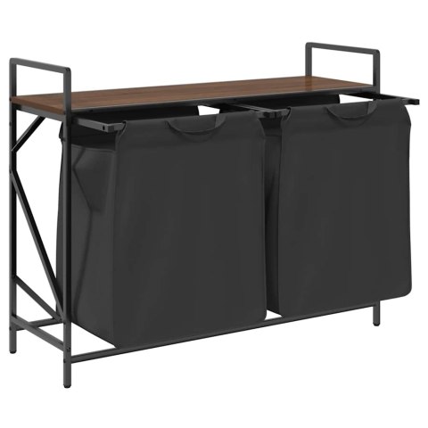 KOSZ NA PRANIE 2 PRZEGRODY Z PÓŁKĄ BRĄZOWY DĄB