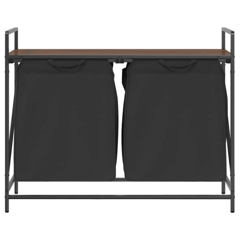 KOSZ NA PRANIE 2 PRZEGRODY Z PÓŁKĄ BRĄZOWY DĄB