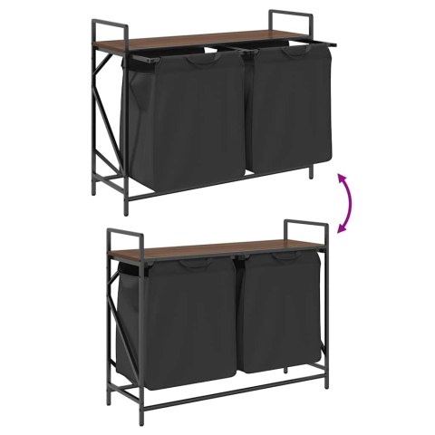 KOSZ NA PRANIE 2 PRZEGRODY Z PÓŁKĄ BRĄZOWY DĄB