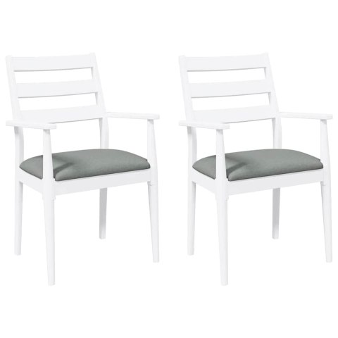 KRZESŁA DO JADALNI Z PODUSZKAMI 2 SZT. BIAŁE LITE DREWNO GUMOWE