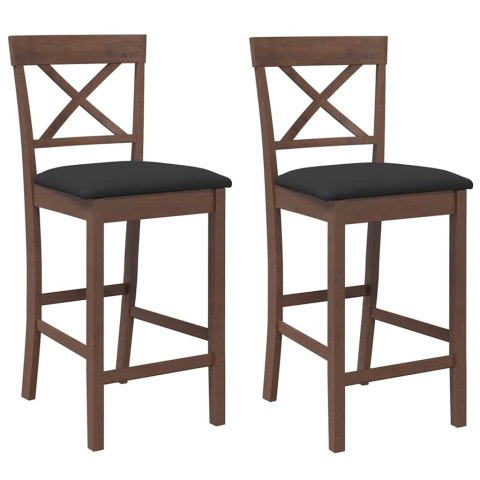 HOKERY BAROWE Z PODUSZKAMI 2 SZT. BRĄZOWE NATURALNE DREWNO KAUCZUKOWE