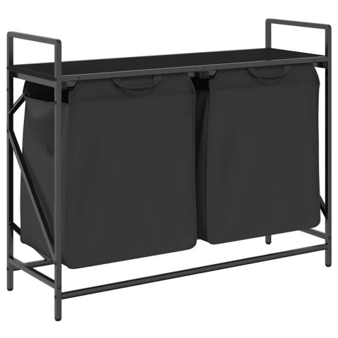 KOSZ NA PRANIE 2 PRZEGRODY Z PÓŁKĄ CZARNY DĄB