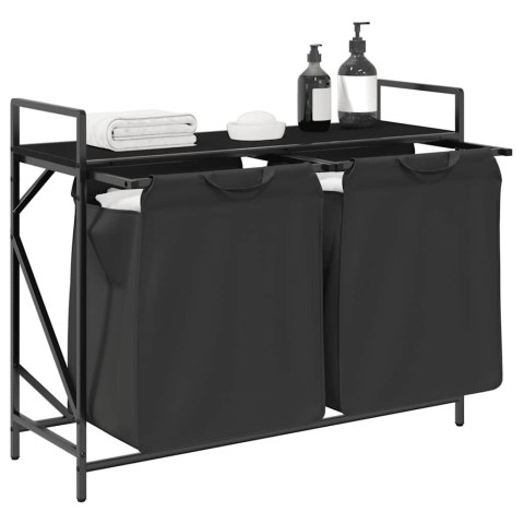 KOSZ NA PRANIE 2 PRZEGRODY Z PÓŁKĄ CZARNY DĄB