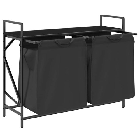 KOSZ NA PRANIE 2 PRZEGRODY Z PÓŁKĄ CZARNY DĄB