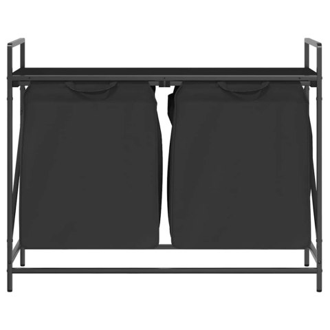 KOSZ NA PRANIE 2 PRZEGRODY Z PÓŁKĄ CZARNY DĄB