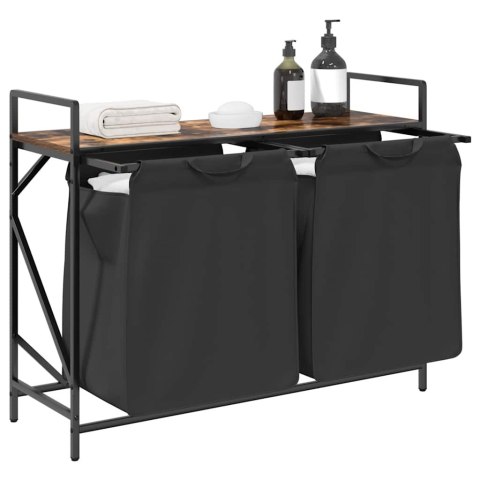 KOSZ NA PRANIE 2 PRZEGRODY Z PÓŁKĄ PRZYDYMIONY DĄB