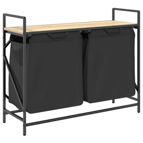 KOSZ NA PRANIE 2 PRZEGRODY Z PÓŁKĄ DĄB SONOMA