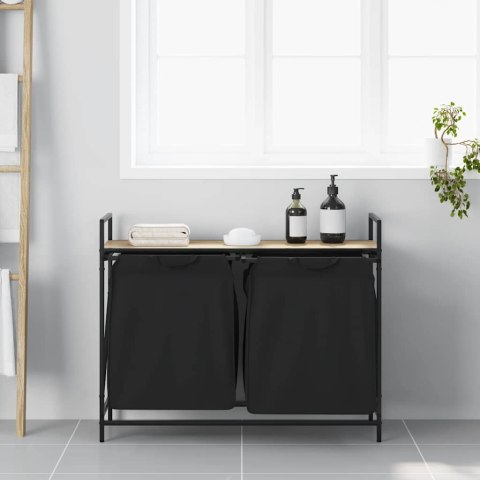 KOSZ NA PRANIE 2 PRZEGRODY Z PÓŁKĄ DĄB SONOMA