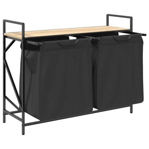 KOSZ NA PRANIE 2 PRZEGRODY Z PÓŁKĄ DĄB SONOMA