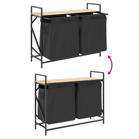 KOSZ NA PRANIE 2 PRZEGRODY Z PÓŁKĄ DĄB SONOMA