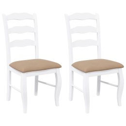 KRZESŁA DO JADALNI Z PODUSZKAMI 2 SZT. BIAŁE LITE DREWNO GUMOWE