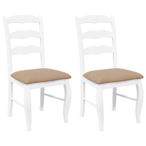 KRZESŁA DO JADALNI Z PODUSZKAMI 2 SZT. BIAŁE LITE DREWNO GUMOWE