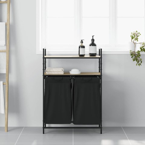 KOSZ NA PRANIE 2 PRZEGRODY Z PÓŁKAMI DĄB SONOMA