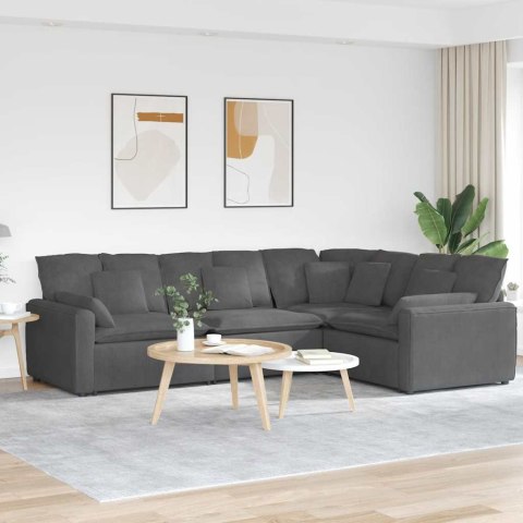 SOFA MODUŁOWA Z PODUSZKAMI TKANINA SZTRUKSOWA CIEMNOSZARA