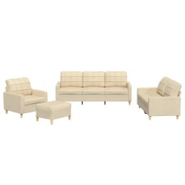 4-CZĘŚCIOWY KOMPLET WYPOCZYNKOWY OBITY TKANINĄ KREMOWA