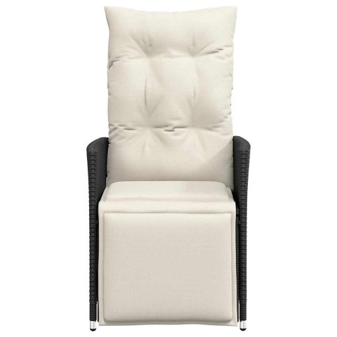 ROZKŁADANY FOTEL OGRODOWY Z PODUSZKAMI CZARNY POLIRATTAN