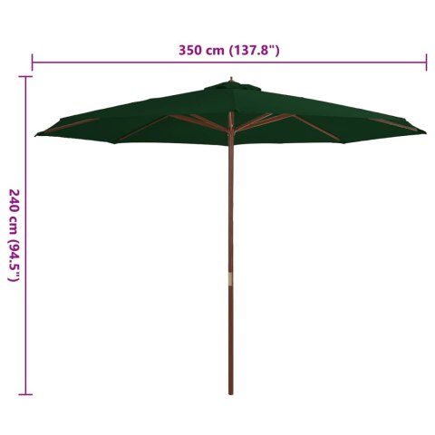 PARASOL OGRODOWY NA DREWNIANYM SŁUPKU 350CM ZIELONY