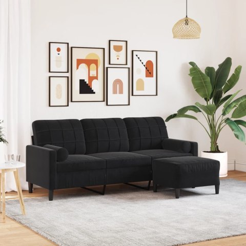 3-OSOBOWA SOFA Z PODNÓŻKIEM CZARNA 180CM AKSAMIT