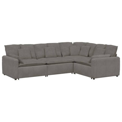 SOFA MODUŁOWA Z PODUSZKAMI TKANINA SZTRUKSOWA JASNOSZARA