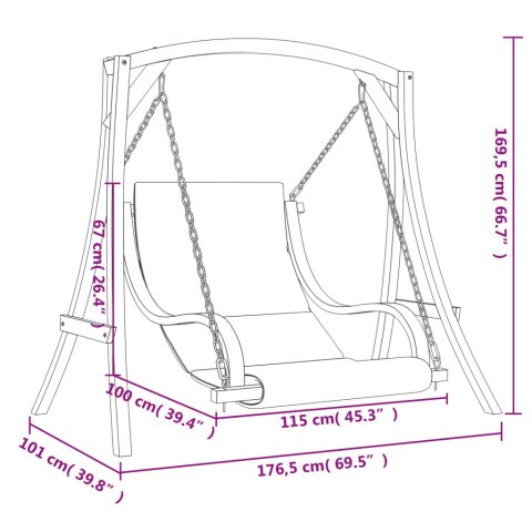 HUŚTAWKA Z PODUSZKĄ LITE DREWNO ŚWIERKOWE W KOLORZE TEKU
