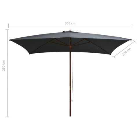PARASOL OGRODOWY NA DREWNIANYM SŁUPKU 200X300CM ANTRACYTOWY