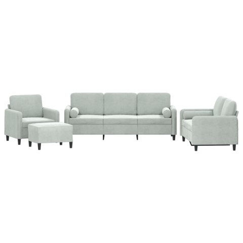 4-CZ. KOMPLET WYPOCZYNKOWY Z PODUSZKAMI JASNOSZARY AKSAMIT