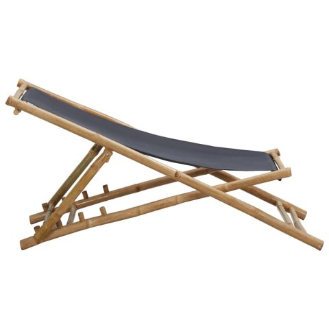 LEŻAK Z BAMBUSA I CIEMNOSZAREGO PŁÓTNA