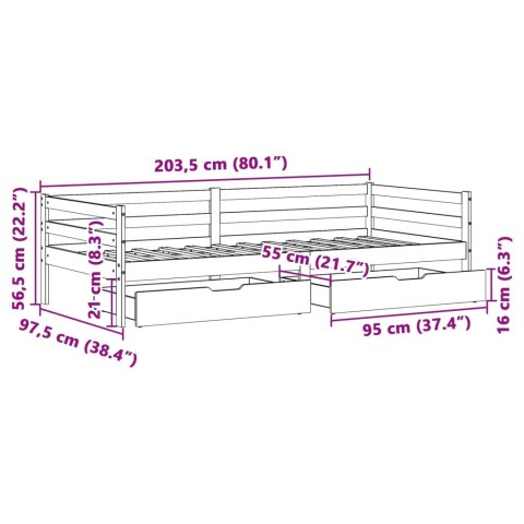 ŁÓŻKO DZIENNE Z SZUFLADAMI 90X200CM SOSNOWE