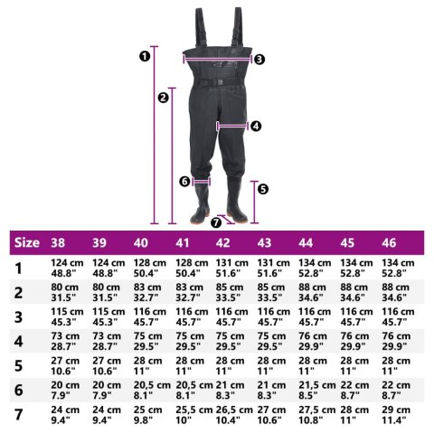 SPODNIOBUTY WĘDKARSKIE Z PASKIEM WYSOKIE CZARNE ROZMIAR 43