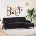 3-OSOBOWA SOFA Z PODNÓŻKIEM CZARNA 210CM AKSAMIT