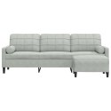 3-OSOBOWA SOFA Z PODNÓŻKIEM JASNOSZARY 210CM AKSAMIT
