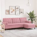 3-OSOBOWA SOFA Z PODNÓŻKIEM RÓŻOWY 210CM AKSAMIT