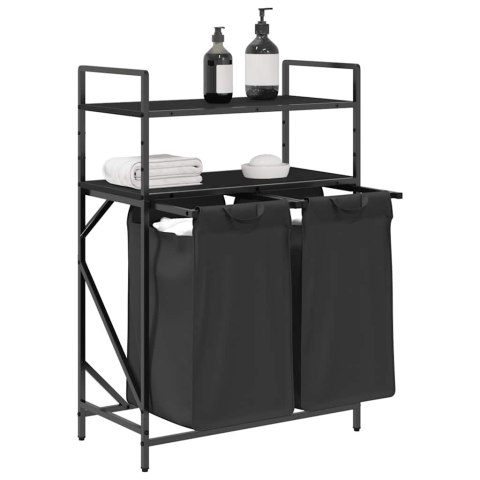 KOSZ NA PRANIE 2 PRZEGRODY Z PÓŁKAMI CZARNY DĄB