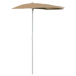 PÓŁOKRĄGŁY PARASOL OGRODOWY NA SŁUPKU 180X90CM KOLOR TAUPE