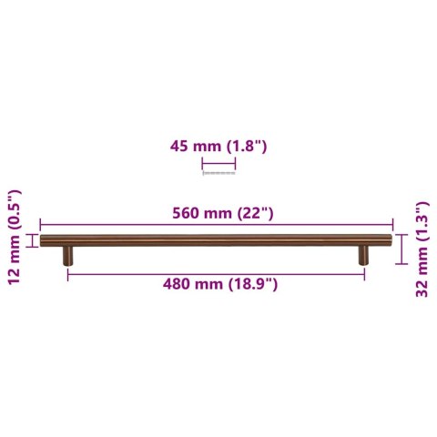 UCHWYTY DO SZAFEK 5 SZT. BRĄZ 480MM STAL NIERDZEWNA