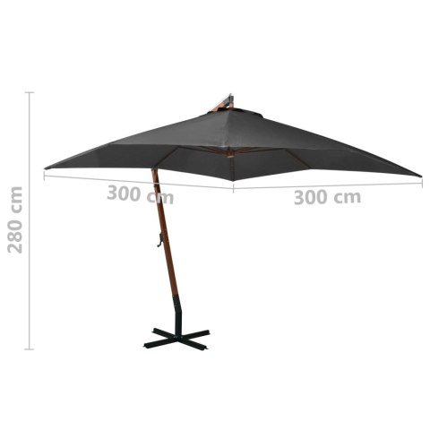 PARASOL OGRODOWY WISZĄCY NA JODŁOWYM SŁUPKU ANTRACYT 3X3 M