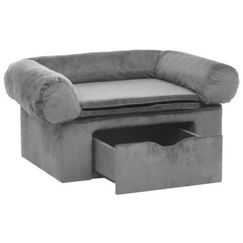 SOFA DLA PSA Z SZUFLADĄ SZARA 75X50X38CM PLUSZOWA
