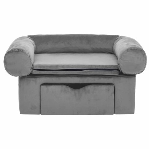 SOFA DLA PSA Z SZUFLADĄ SZARA 75X50X38CM PLUSZOWA