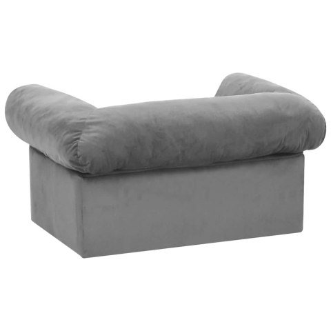 SOFA DLA PSA Z SZUFLADĄ SZARA 75X50X38CM PLUSZOWA