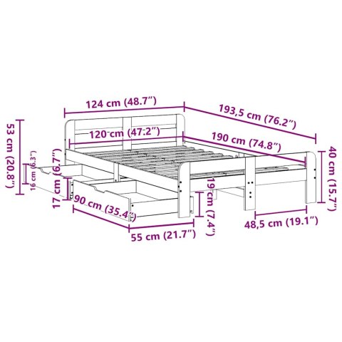 RAMA ŁÓŻKA BEZ MATERACA 120X190CM LITE DREWNO SOSNOWE